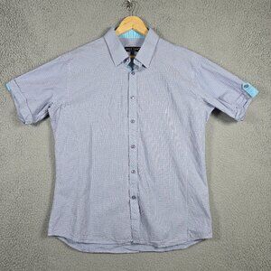 Jared Lang Shirt Mens Size XL Multicolor Gingham Short Sleeve Slim Fit Cotton